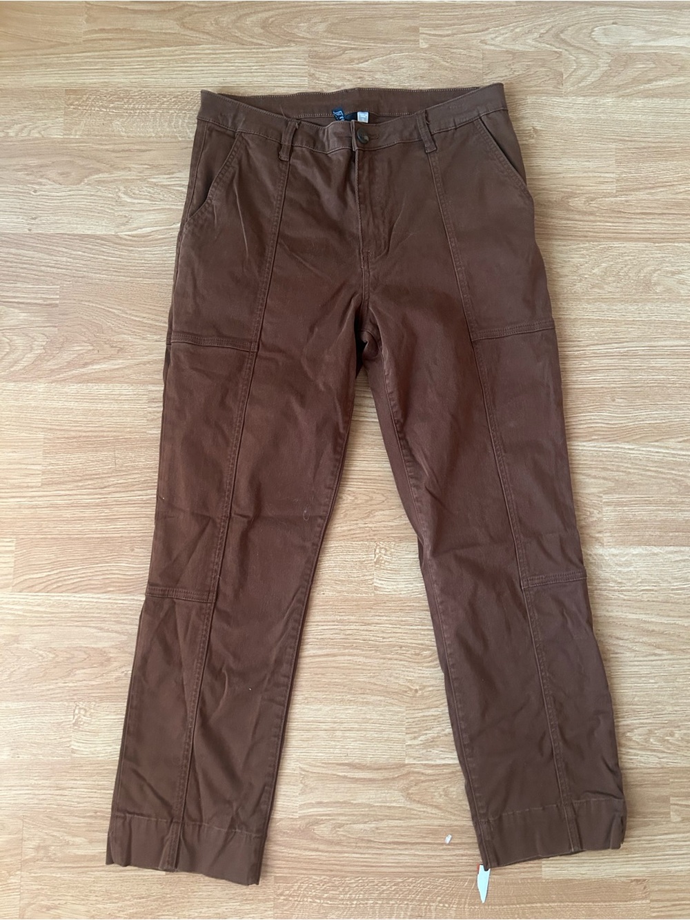 Kut from the Kloth Brown Satin Utility Pants High Rise Straight Leg Size 10